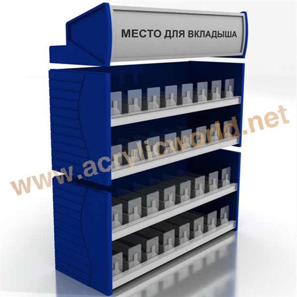 four shelves acrylic cigarette display rack with adversting box