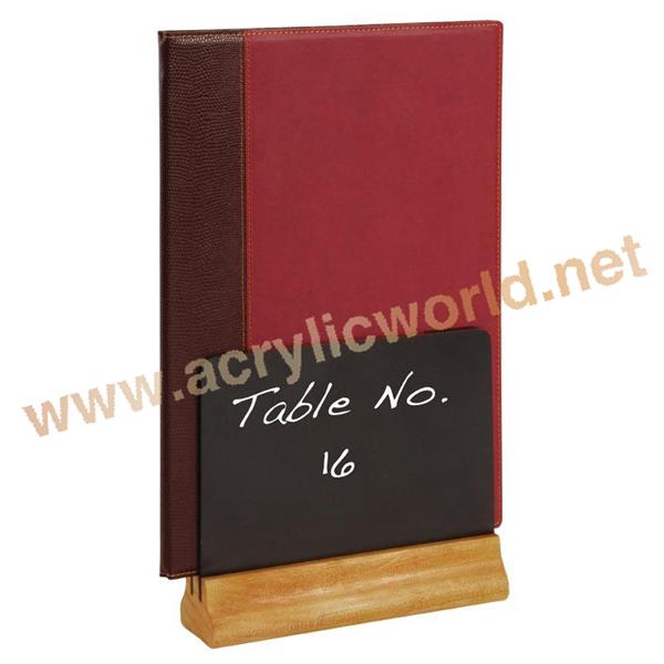wooden menu holder with chalkboard