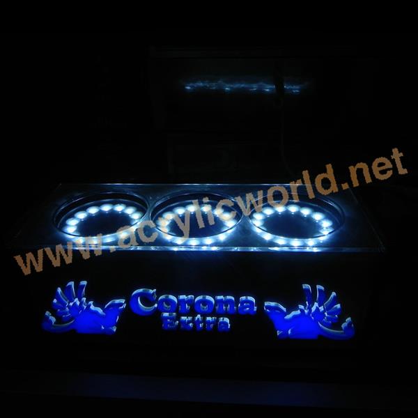 blue led plastic wine bottle holder for three bottles